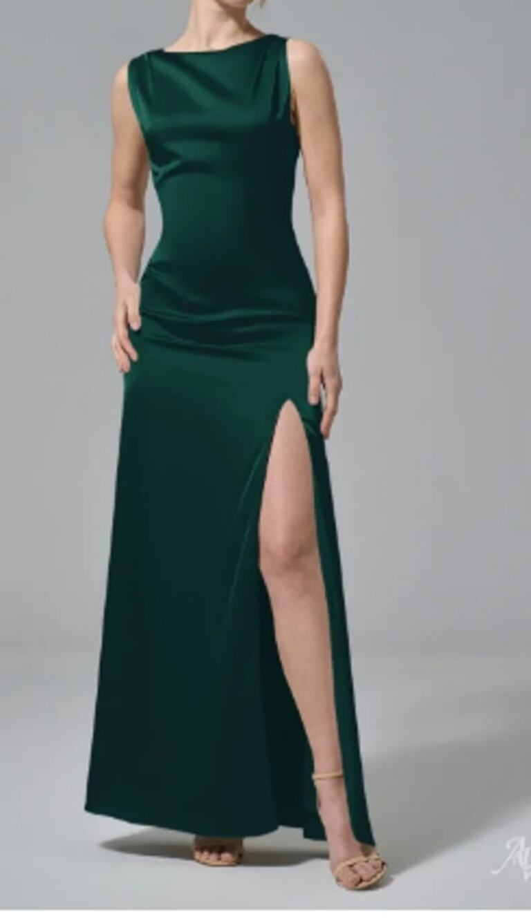 AW BRIDAL 4 S hunter Green Ermengarde satin formal gala maxi dress NEW B52